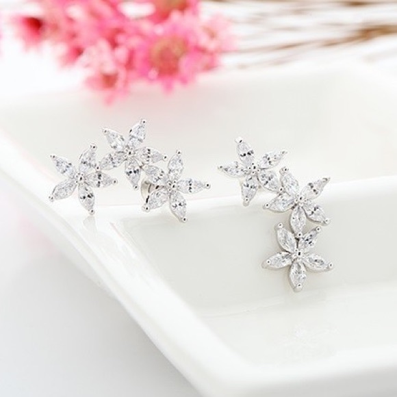 Swavorski crystal flower 925 silver earrings new sterling elegant luxury - Picture 9 of 10